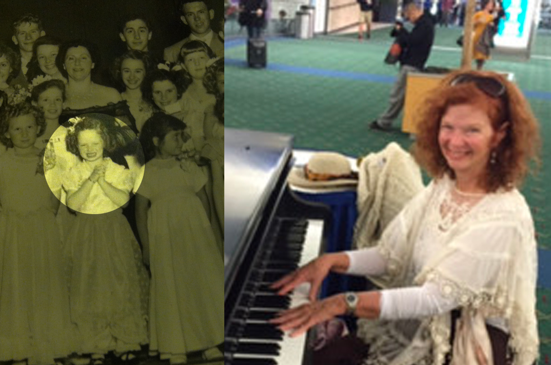 Nancy Lamka-Smith — then and now at the piano
